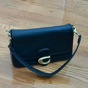 Coach Black Leather Shoulder Bag with Gold Accents